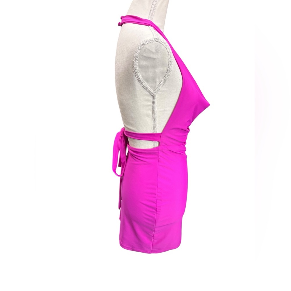 Superdown Revolve Hot Pink Halter Cowl Neck Open Back Bodycon Mini Dress S - Picture 6 of 7
